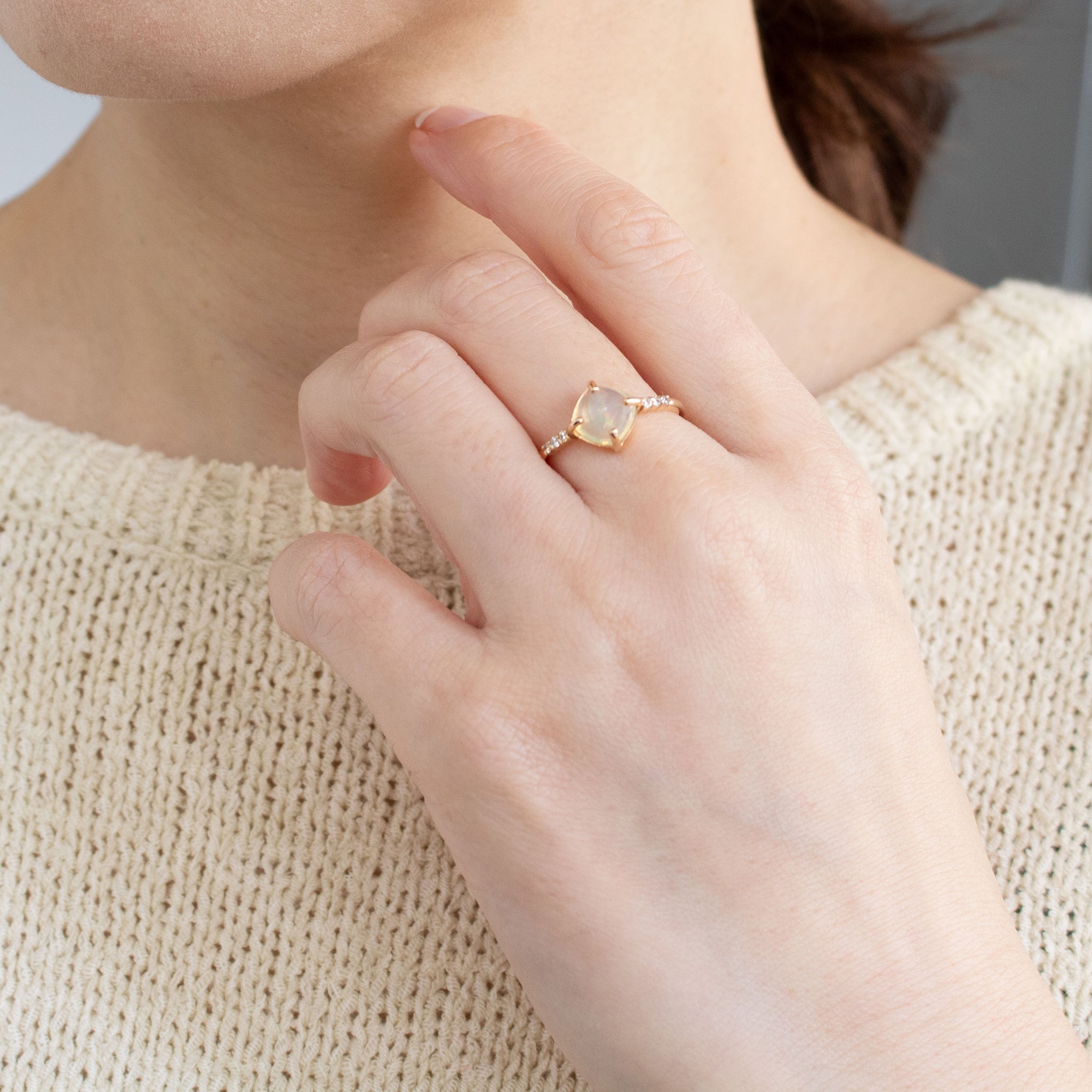 【限定1点】オパール/ダイヤモンド K10リング(シュガーローフカット/10月誕生石)《26T10111》