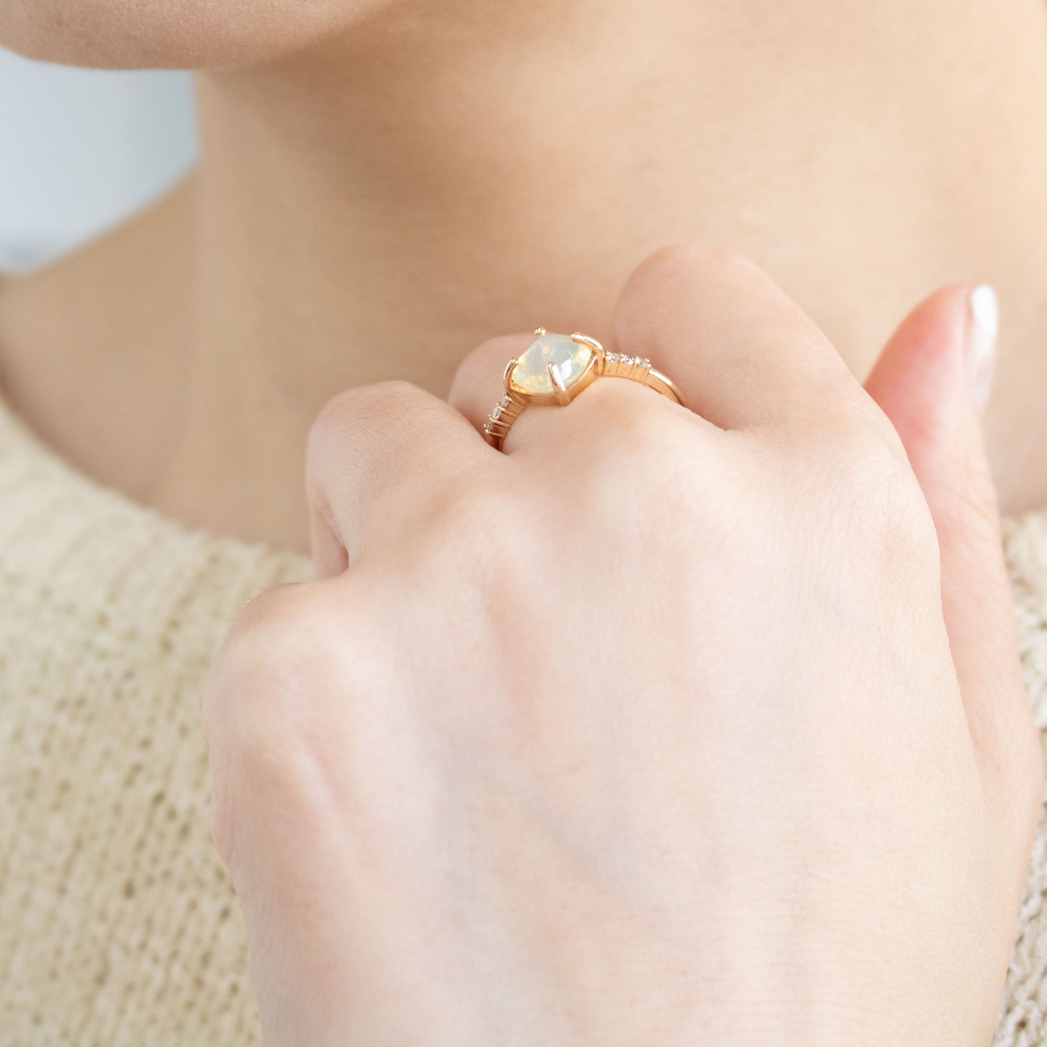 【限定1点】オパール/ダイヤモンド K10リング(シュガーローフカット/10月誕生石)《26T10111》