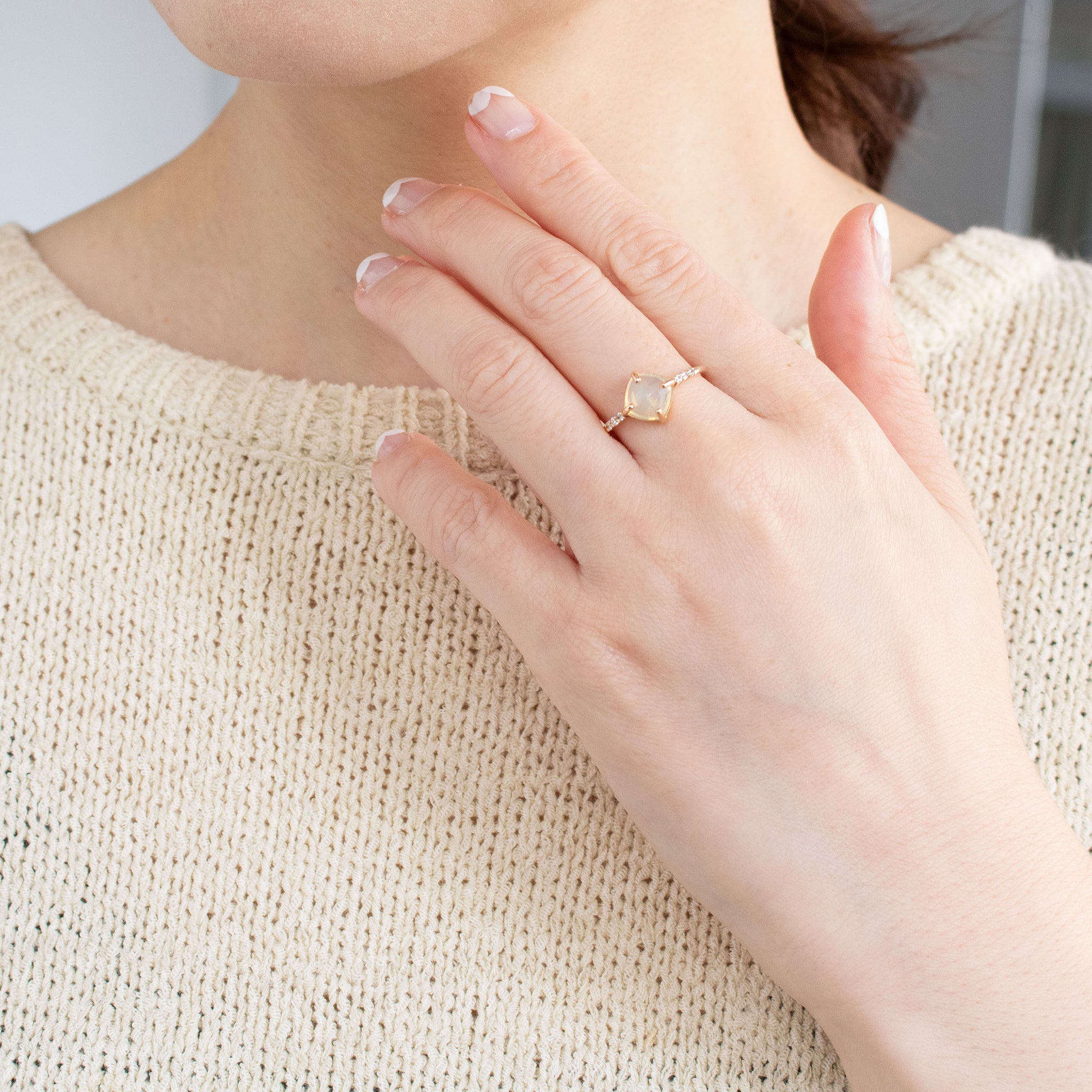 【限定1点】オパール/ダイヤモンド K10リング(シュガーローフカット/10月誕生石)《26T10111》