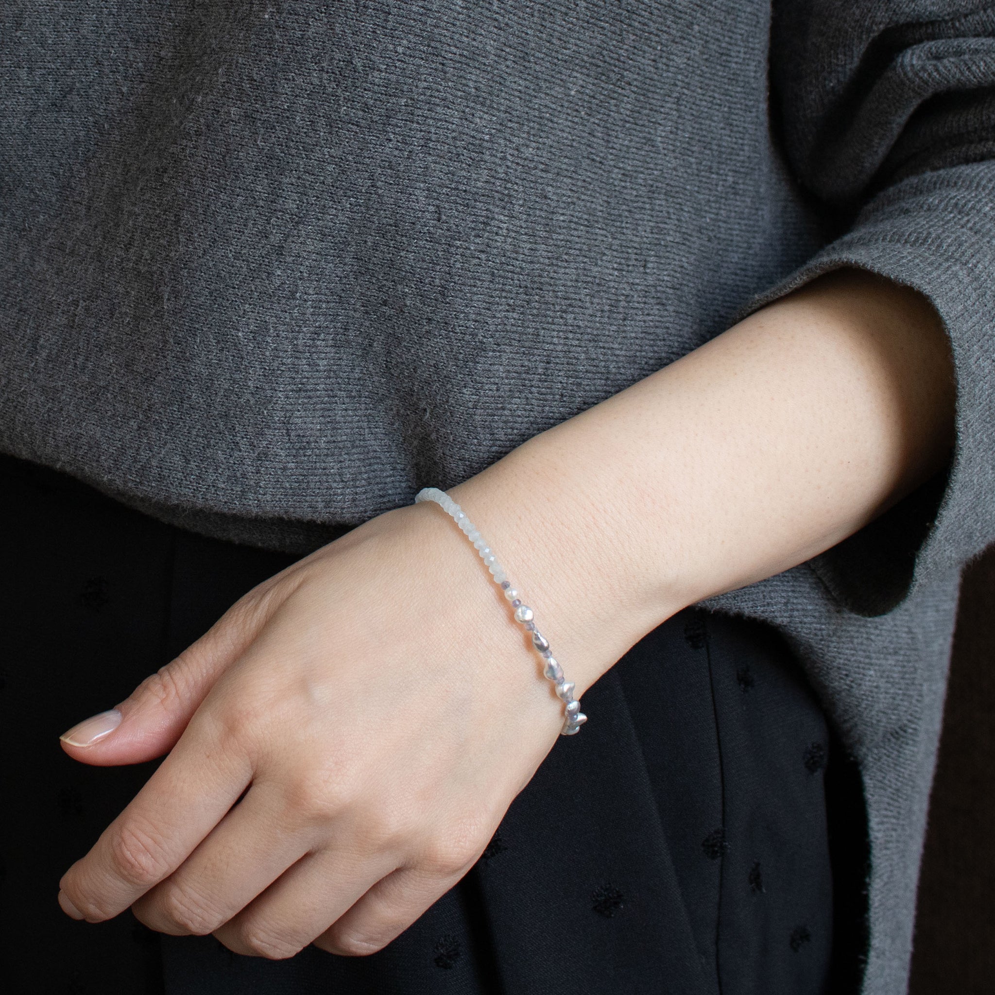 アクアマリン/パール シルバーブレスレット(アコヤ真珠)《26T10121》