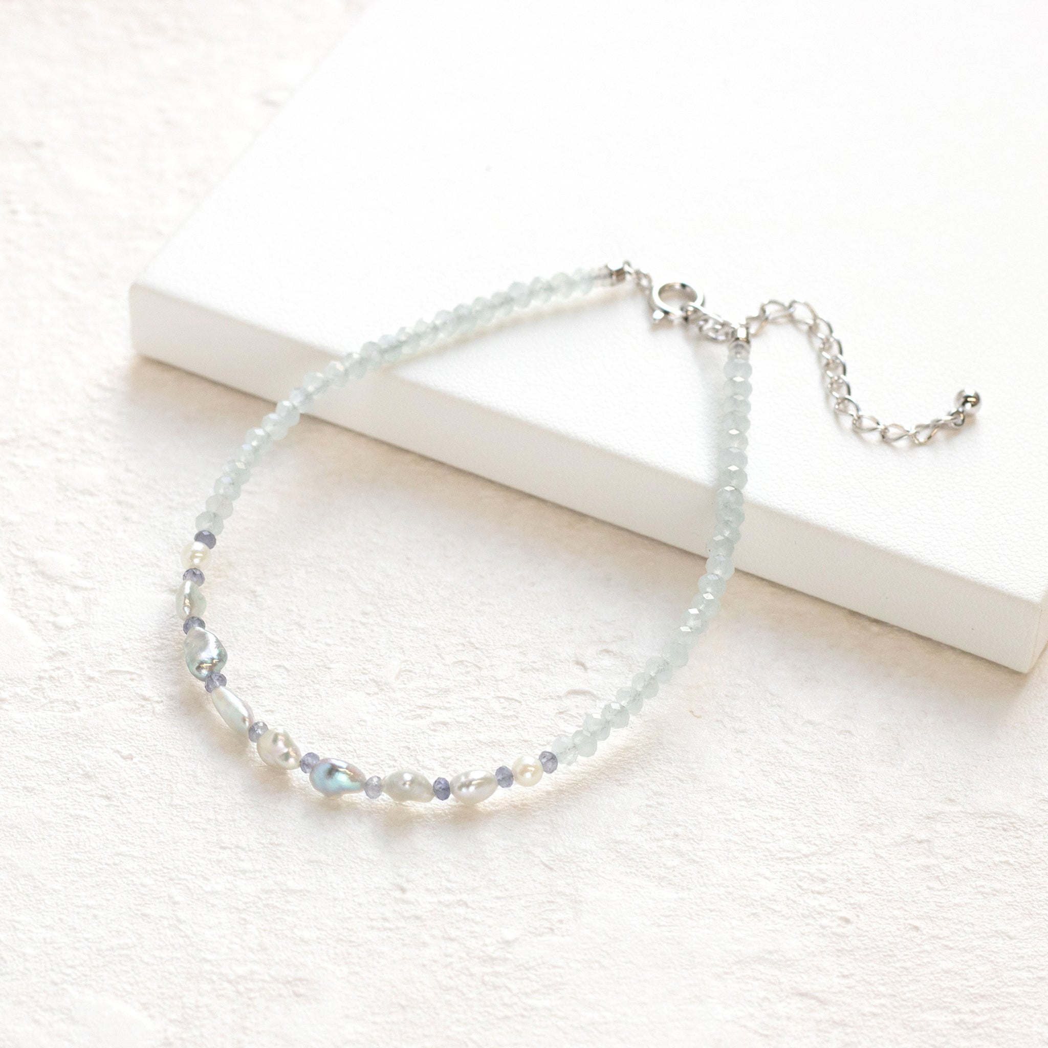 アクアマリン/パール シルバーブレスレット(アコヤ真珠)《26T10121》