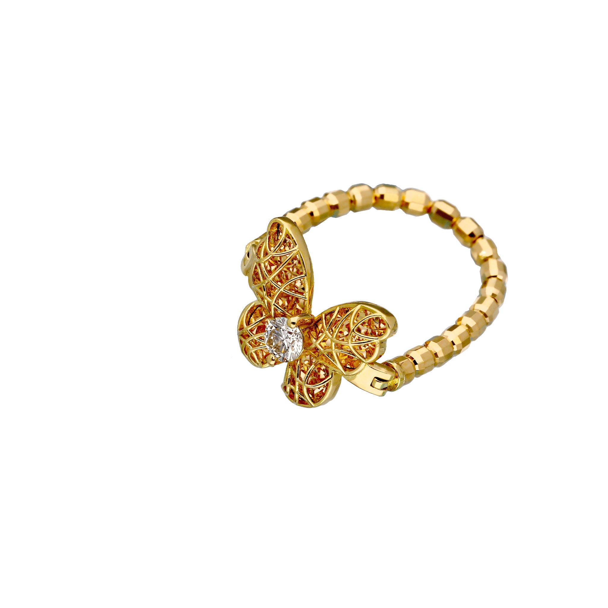 ダイヤモンド K18リング(フリーサイズ/蝶モチーフ/4月誕生石)《26T10129》