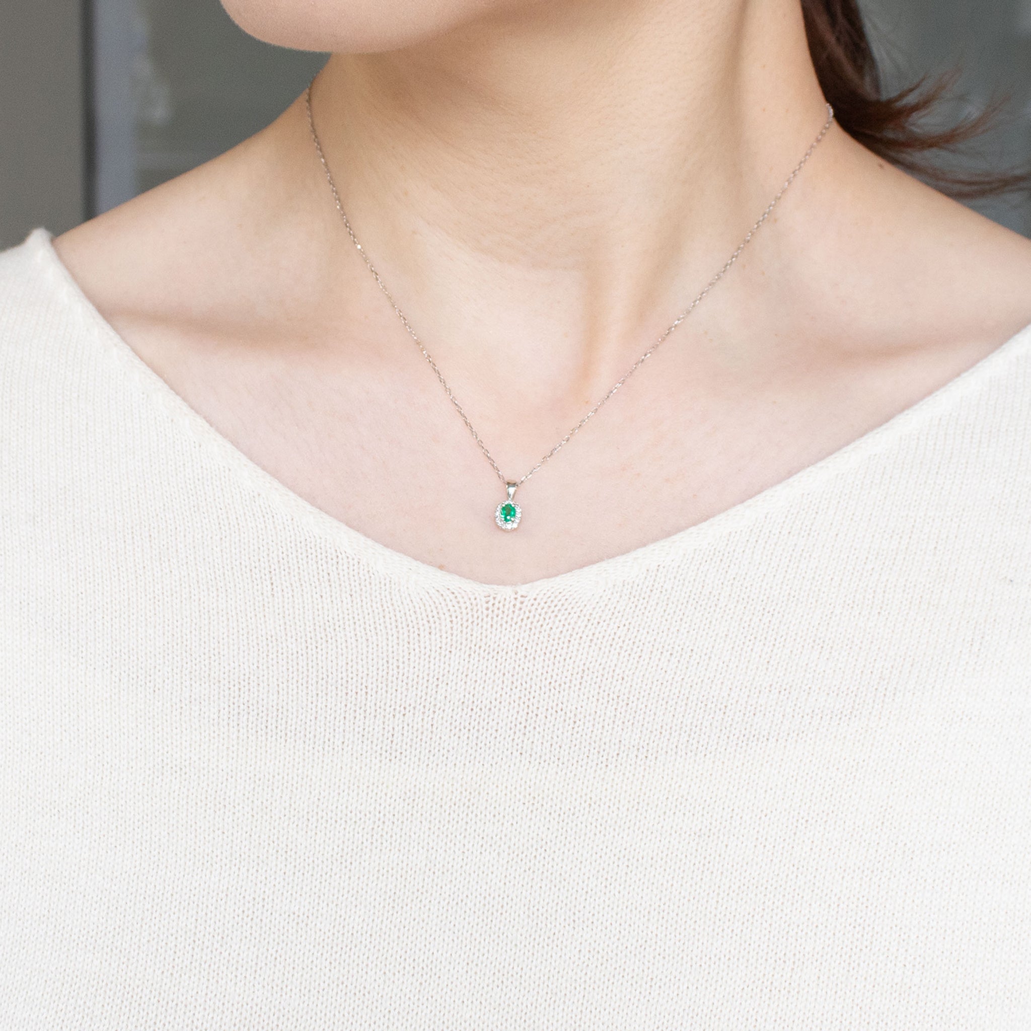 【限定1点】エメラルド/ダイヤモンド プラチナネックレス(5月誕生石)《26T10136》
