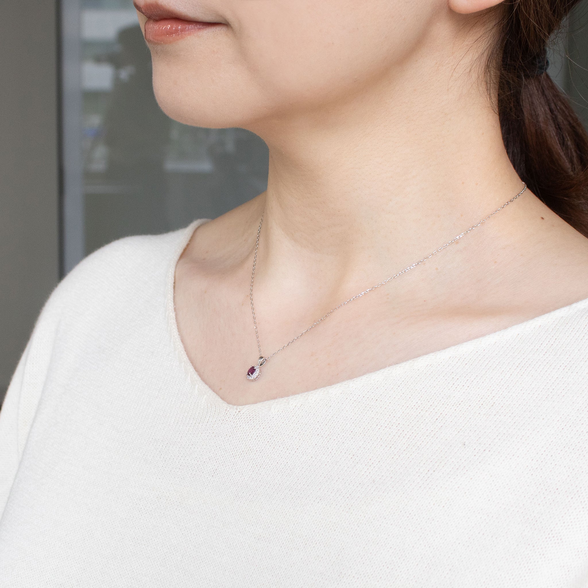 【限定1点】ルビー/ダイヤモンド プラチナネックレス(7月誕生石)《26T10137》