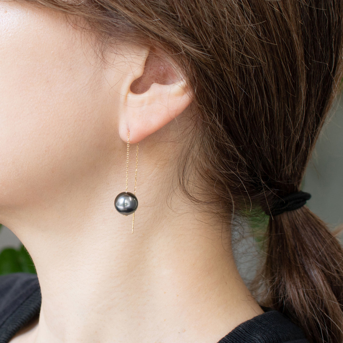 【限定1点】パール K18ピアス(黒蝶真珠/9.5mm/アメリカン/6月誕生石)《26T10278》
