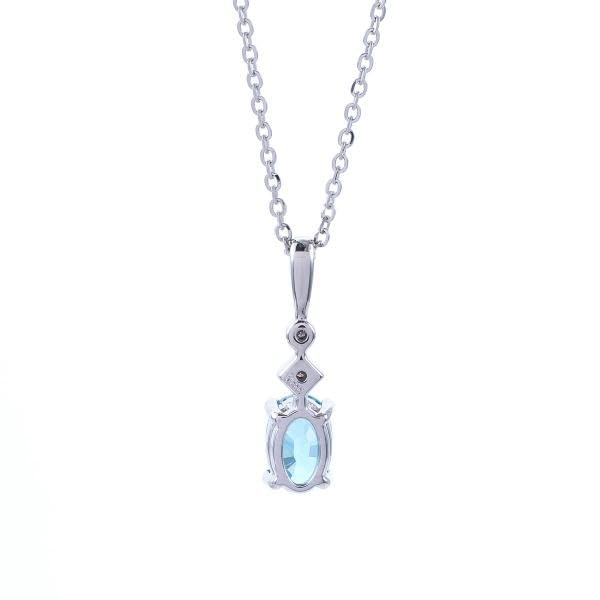 ブルージルコン/ダイヤモンド プラチナネックレス(オーバル/ミル打ち/12月誕生石)《KPDN0017》