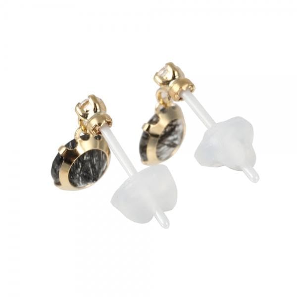 ブラックルチルクオーツ/キュービックジルコニア K18セラミックピアス(4月誕生石)《WEPN4055》