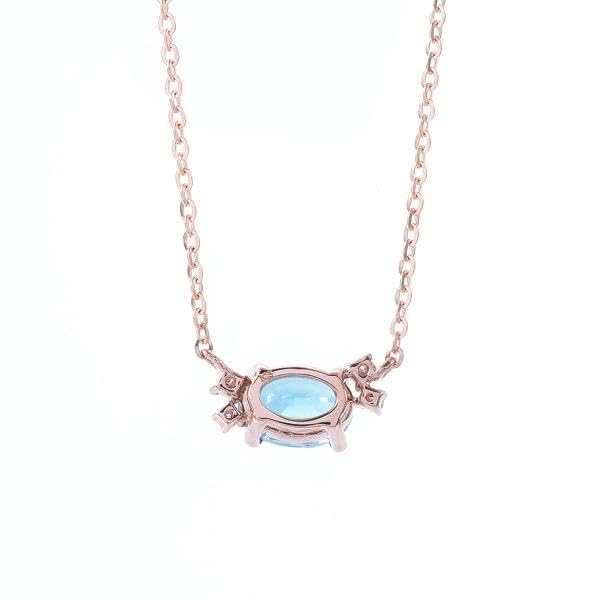 ブルージルコン/ダイヤモンド K18ネックレス(オーバル/両吊り/12月誕生石)《KPDN0025》