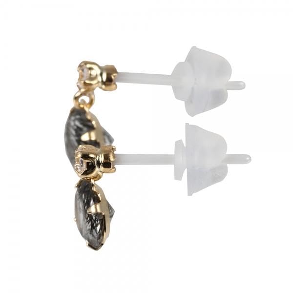 ブラックルチルクオーツ/キュービックジルコニア K18セラミックピアス(4月誕生石)《WEPN4055》