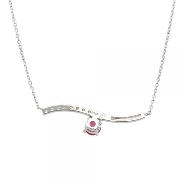 レッドスピネル/ダイヤモンド プラチナネックレス(両吊り/ウェーブ/8月誕生石)《WPDN4154》