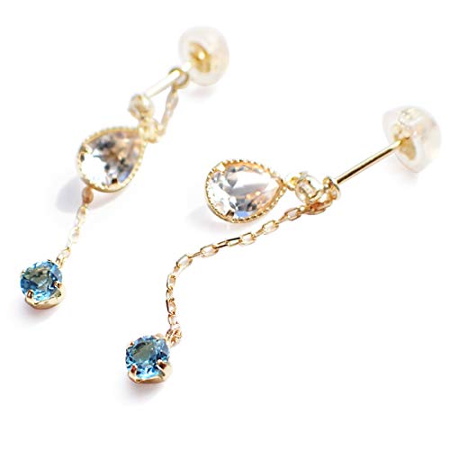 ブルートパーズ K18ピアス(ペアシェイプ/2Way/11月誕生石)《WEPN2996》