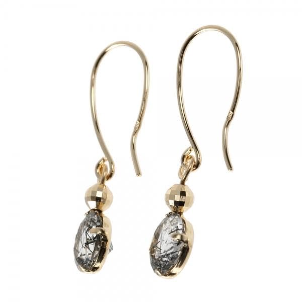 ブラックルチルクォーツ K18ピアス(カットボール/フック/4月誕生石)《WEPN4059》