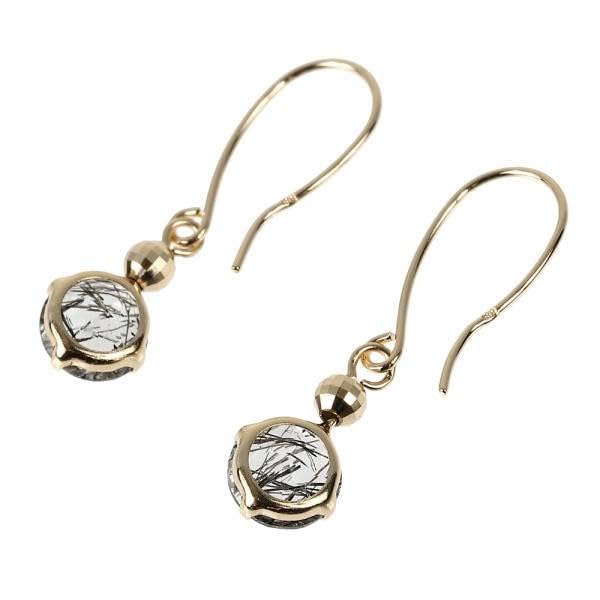 ブラックルチルクォーツ K18ピアス(カットボール/フック/4月誕生石)《WEPN4059》