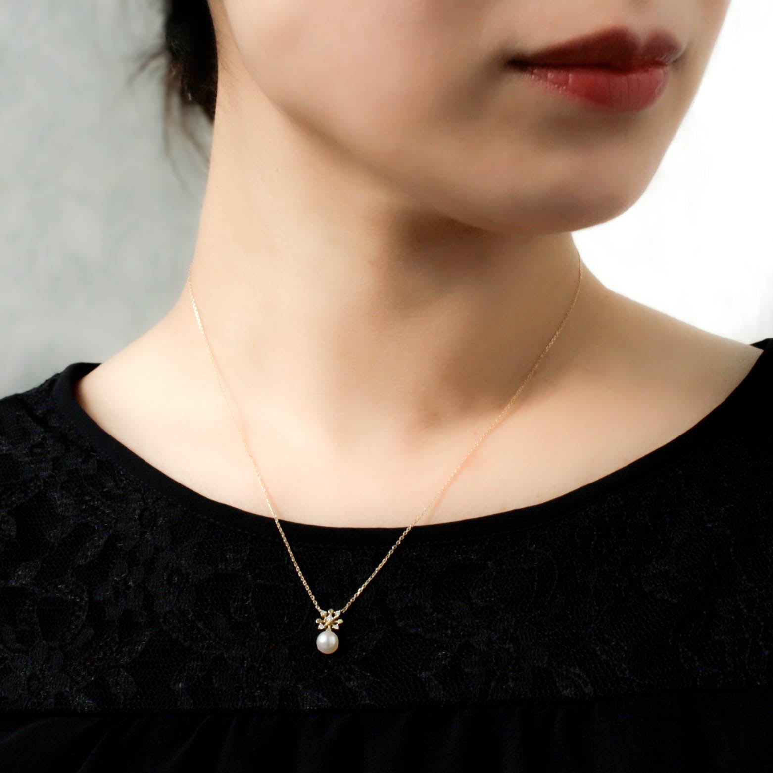 パール/ダイヤモンド K18ネックレス(花珠/アコヤ真珠/彩凛珠/ベビーパール/6月誕生石/花珠鑑別鑑定書付き)《JPDQ1502》