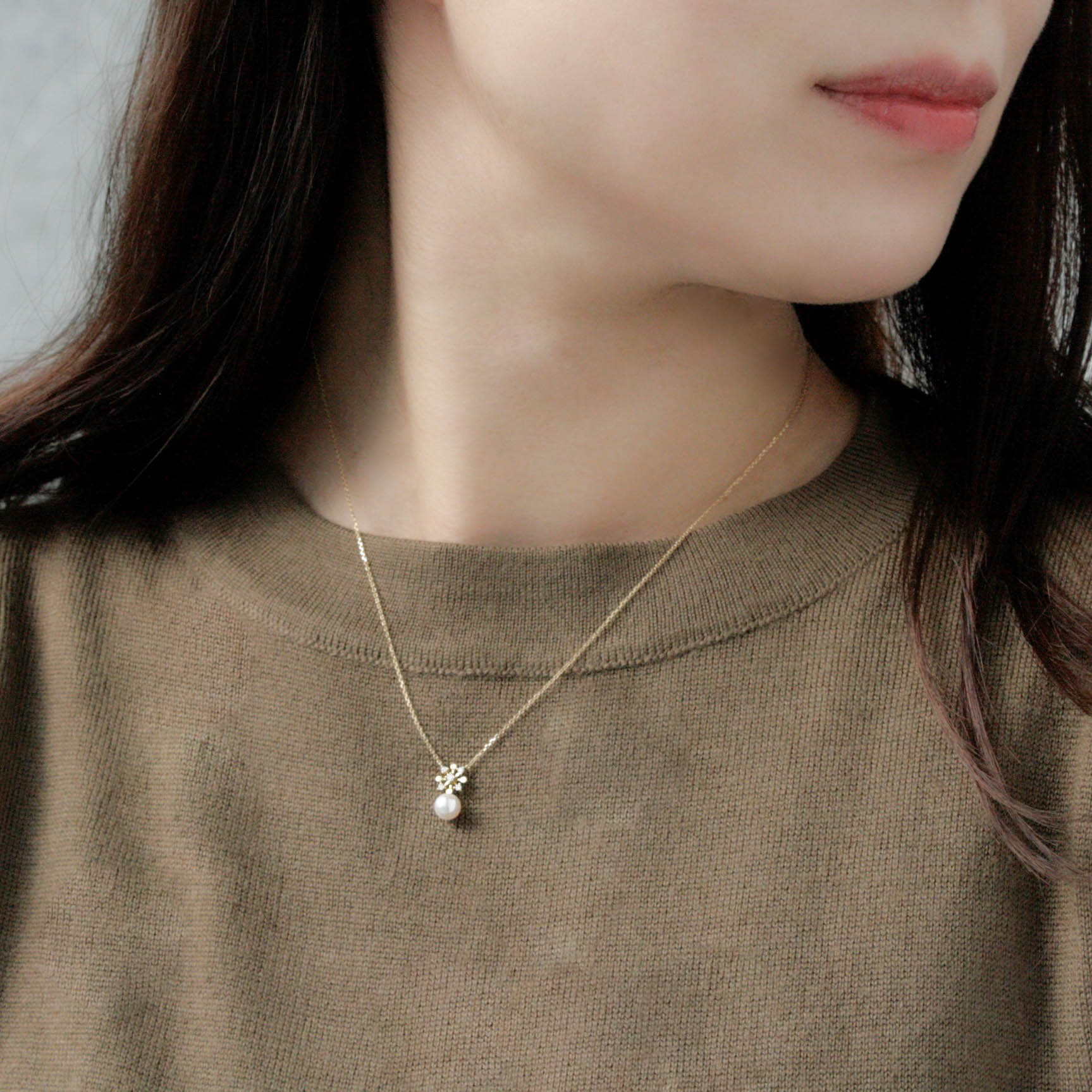 パール/ダイヤモンド K18ネックレス(花珠/アコヤ真珠/彩凛珠/ベビーパール/6月誕生石/花珠鑑別鑑定書付き)《JPDQ1502》