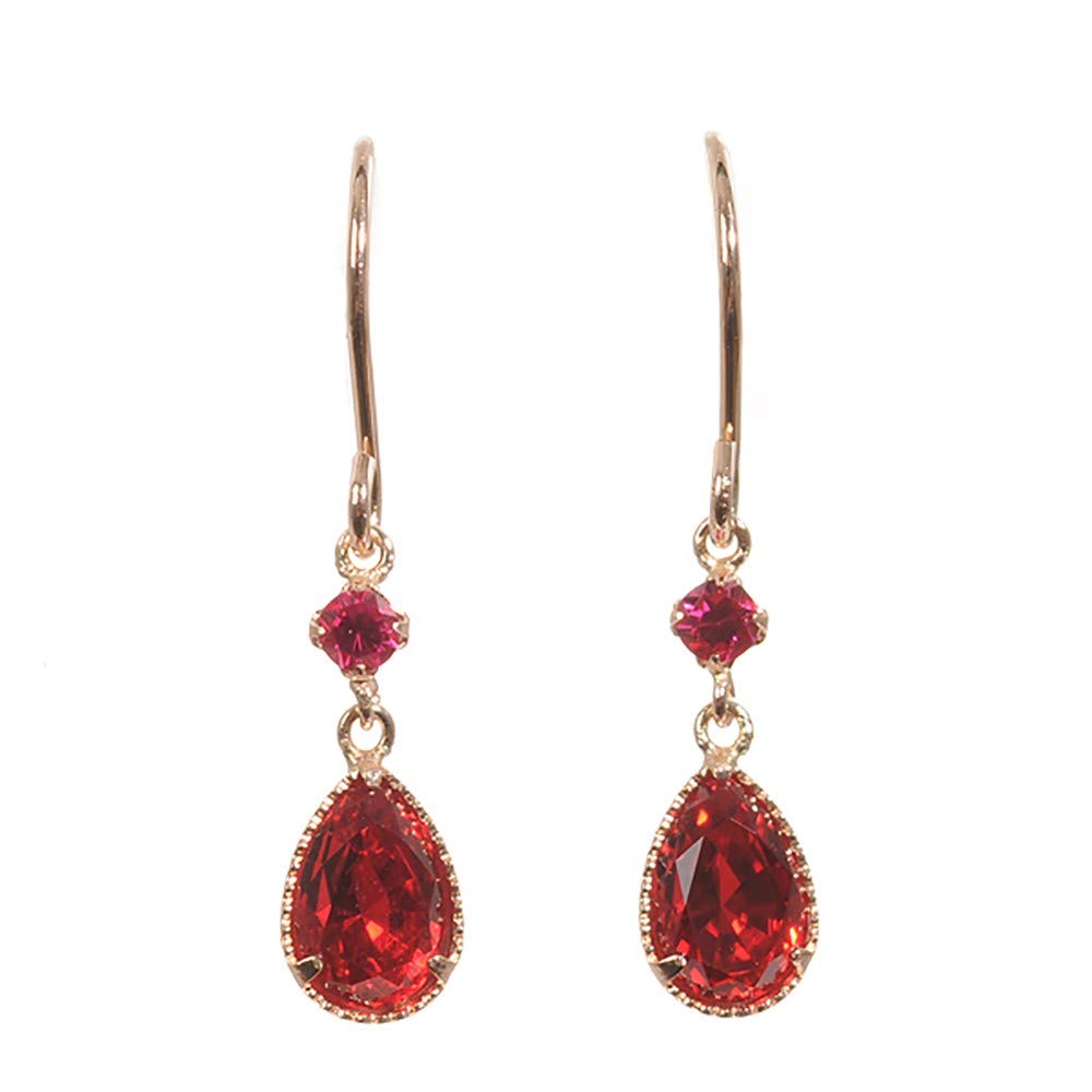 ルビー K18ピアス(クレサンベール/ペアシェイプ/フック/7月誕生石)《BEPR7629》