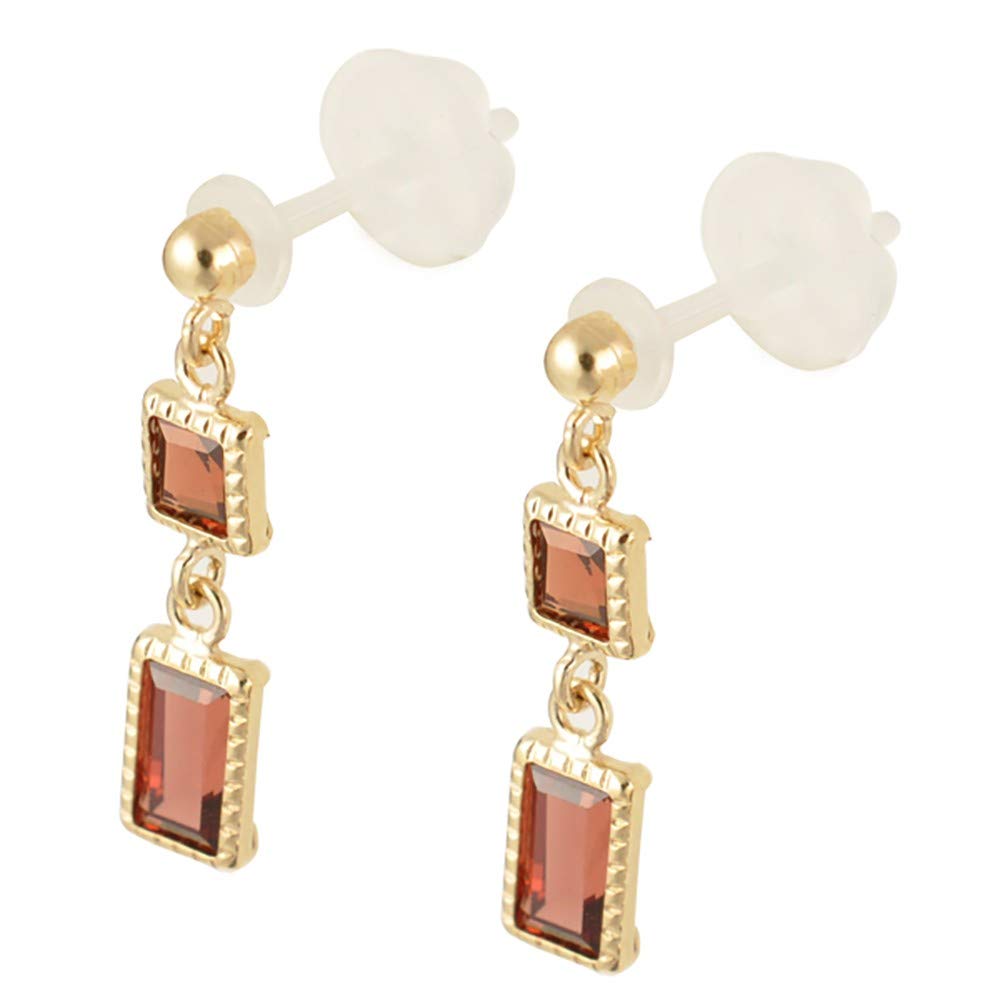 ガーネット K10セラミックピアス(スクエア/1月誕生石)《WEPN3049