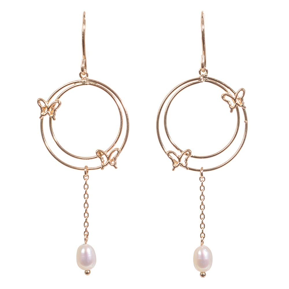 パール K18ピアス(アコヤ真珠/ベビーパール/3.0mm~4.0mm/蝶モチーフ/フック/6月誕生石)《BEPQ7628》