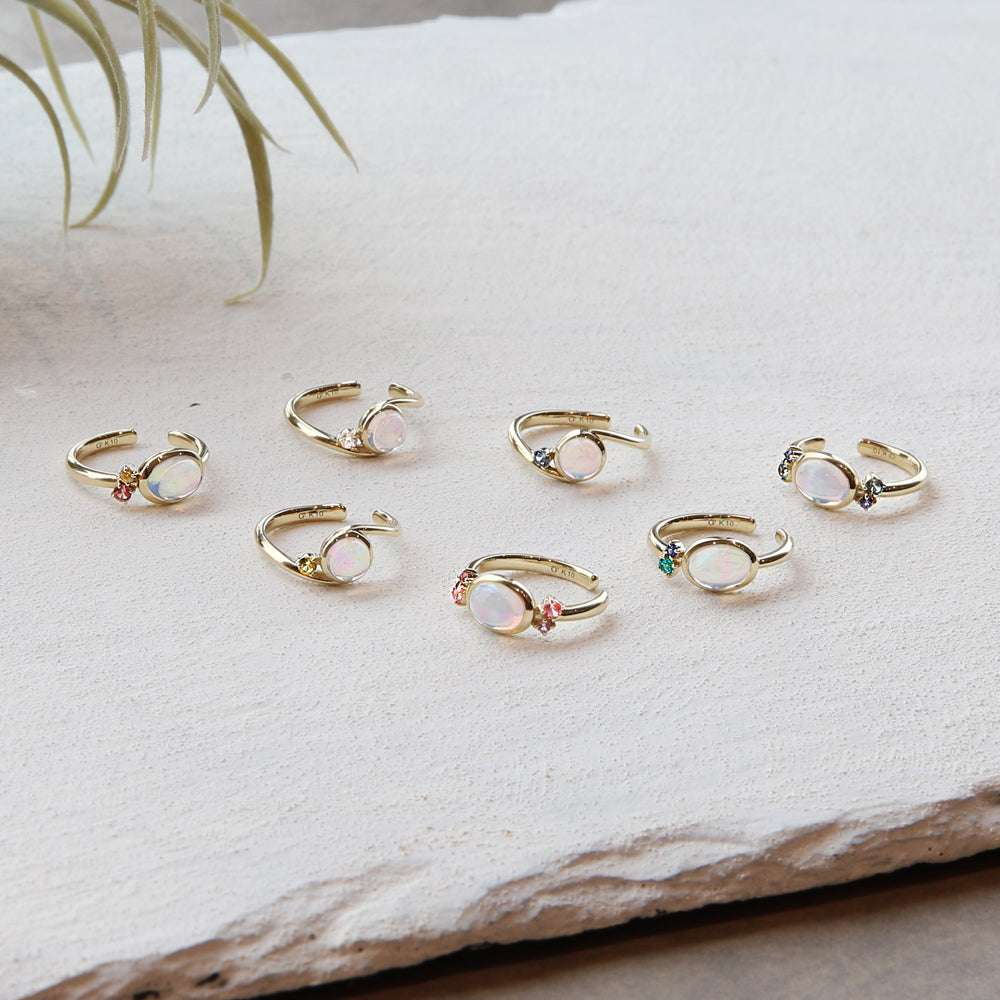 ウォーターオパール/ K10カフリング(クレサンベール/モンプレジール/両サイドメレピンク系)《WESW4148》