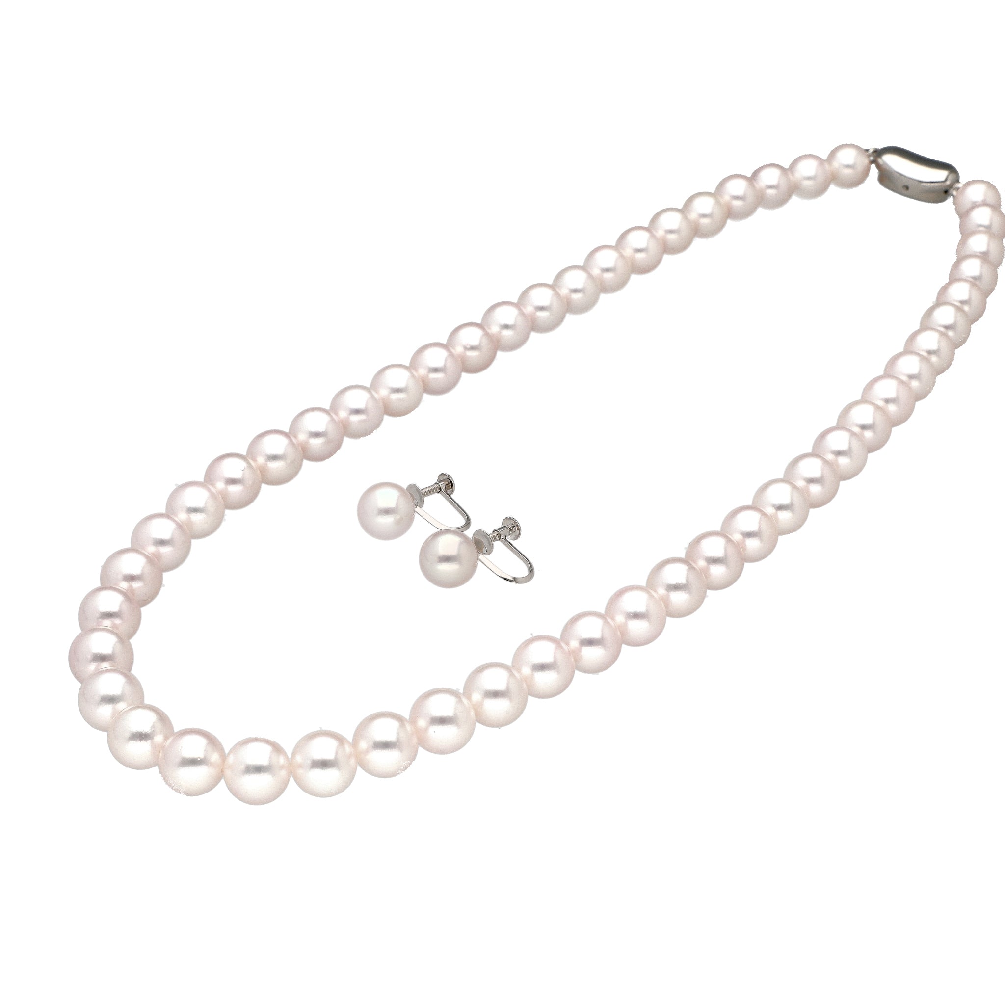 パール シルバー /K14ネックレス/イヤリングセット(オーロラロゼプレミアム/アコヤ真珠/8.0mm~8.5mm/2点セット/6月誕生石/鑑別鑑定書付き)《JACQ1894》