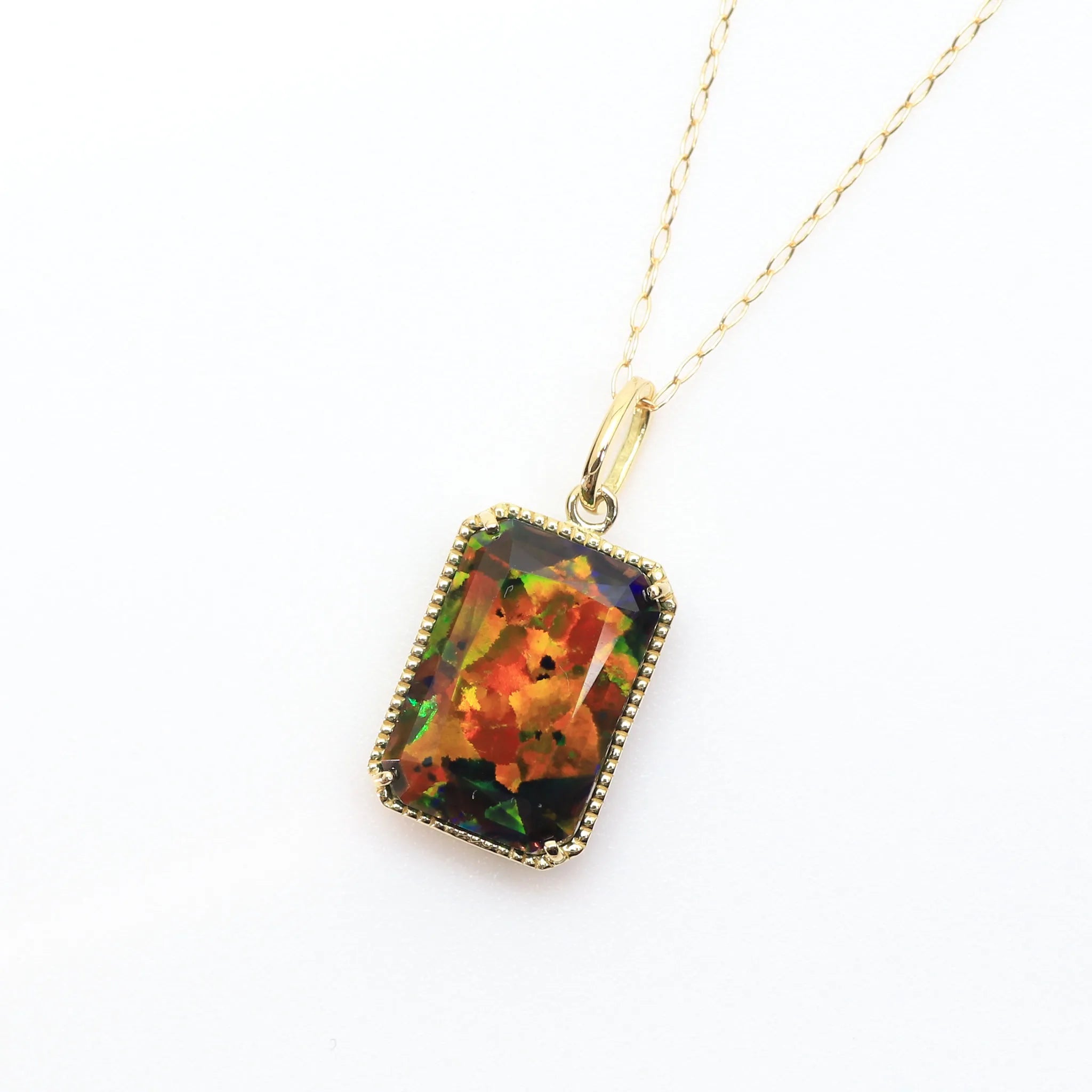 宝石質ブラックオパールとサファイアのマクラメネックレス オーストラリア産ブラックオパール 5.42ct ダイヤモンド