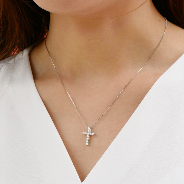 ダイヤモンド プラチナネックレス(計0.3カラット/クロスモチーフ/4月誕生石)《BPDD3185W》