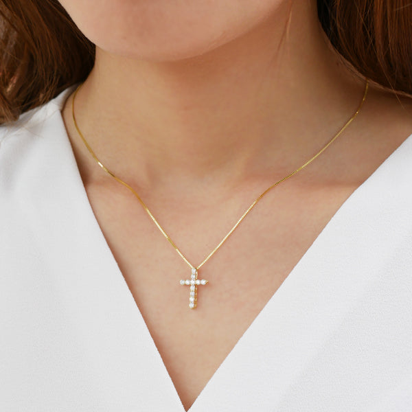 ダイヤモンド K18ネックレス(計0.3カラット/クロスモチーフ/4月誕生石)《BPDD3186W》