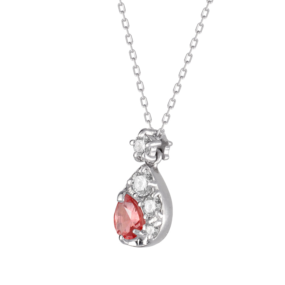 パパラチアサファイア/ダイヤモンド K18ネックレス(クレサンベール/ペアシェイプ/9月誕生石)