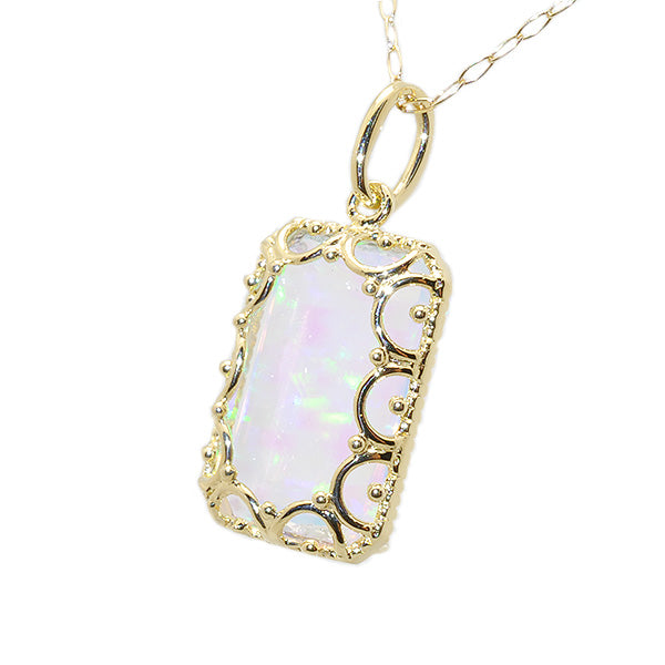 ウォーターオパール K18ネックレス(クレサンベール/ミル打ち/アンティーク風/10月誕生石)《BPDW7486》