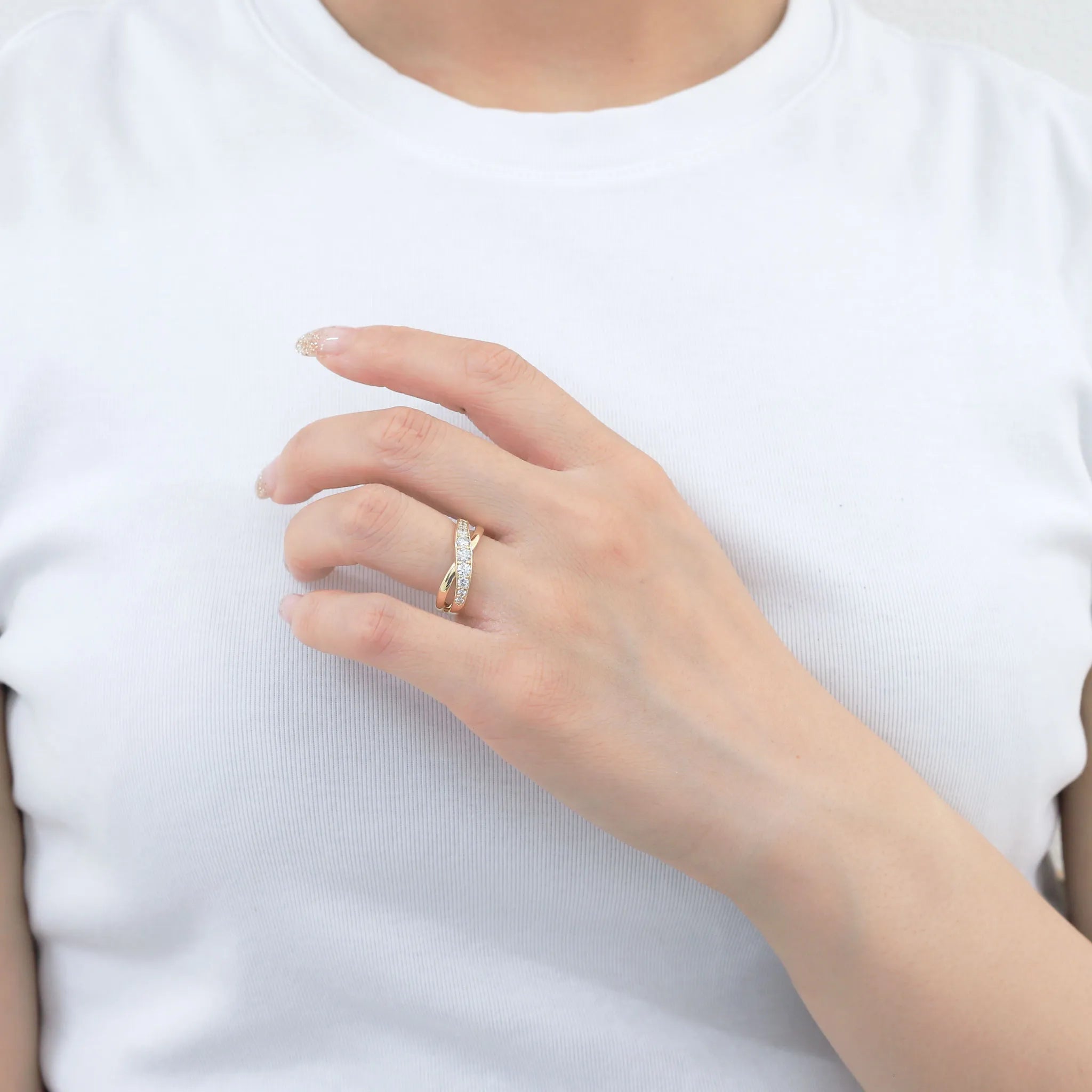 ダイヤモンド K18リング(計0.5カラット/クロスモチーフ/4月誕生石)《BRGD3059W》