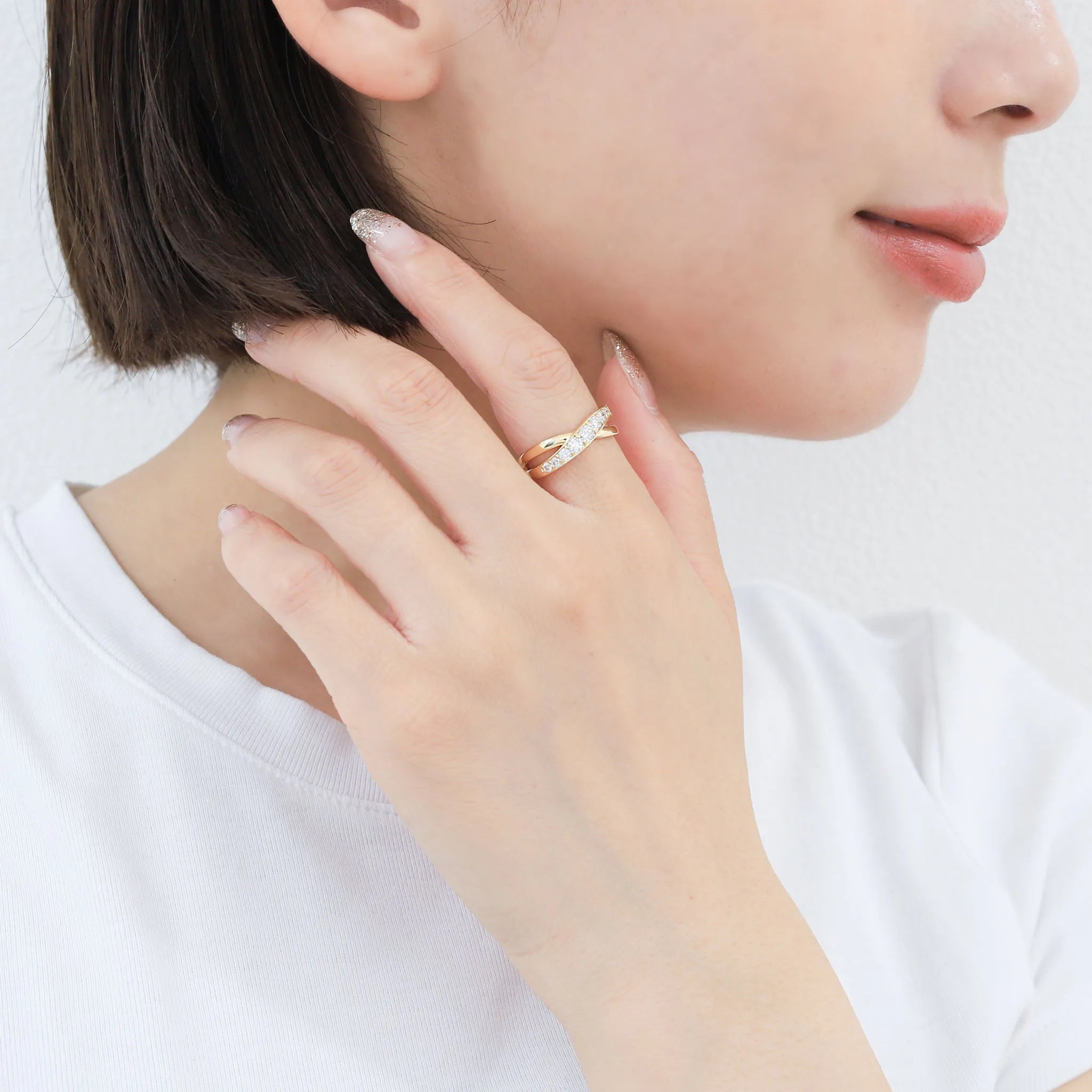 ダイヤモンド K18リング(計0.5カラット/クロスモチーフ/4月誕生石)《BRGD3059W》