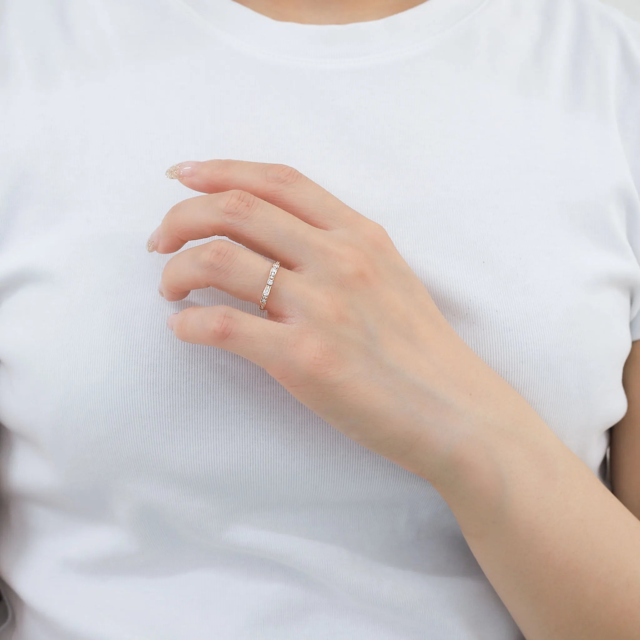 ダイヤモンド K18リング(エタニティ/リボンモチーフ/4月誕生石)≪BRGD7622≫