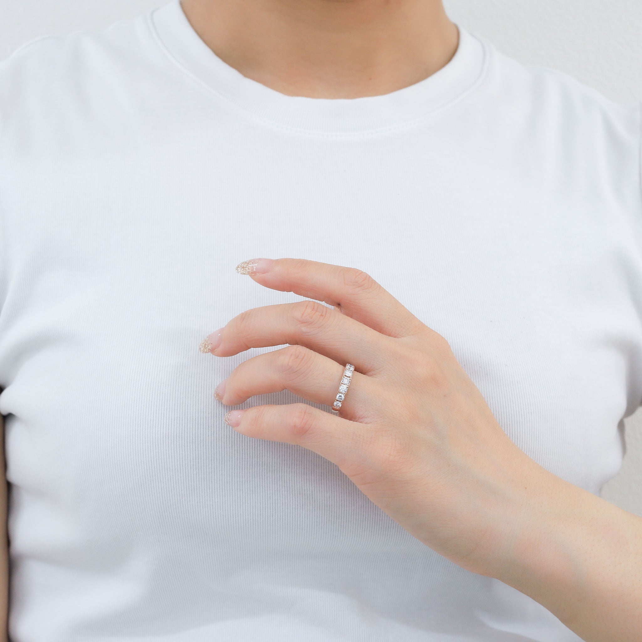 ダイヤモンド K18リング(計1.0カラット/Jカラー/I/Good/ハーフエタニティ/4月誕生石)《BRGD9871W》