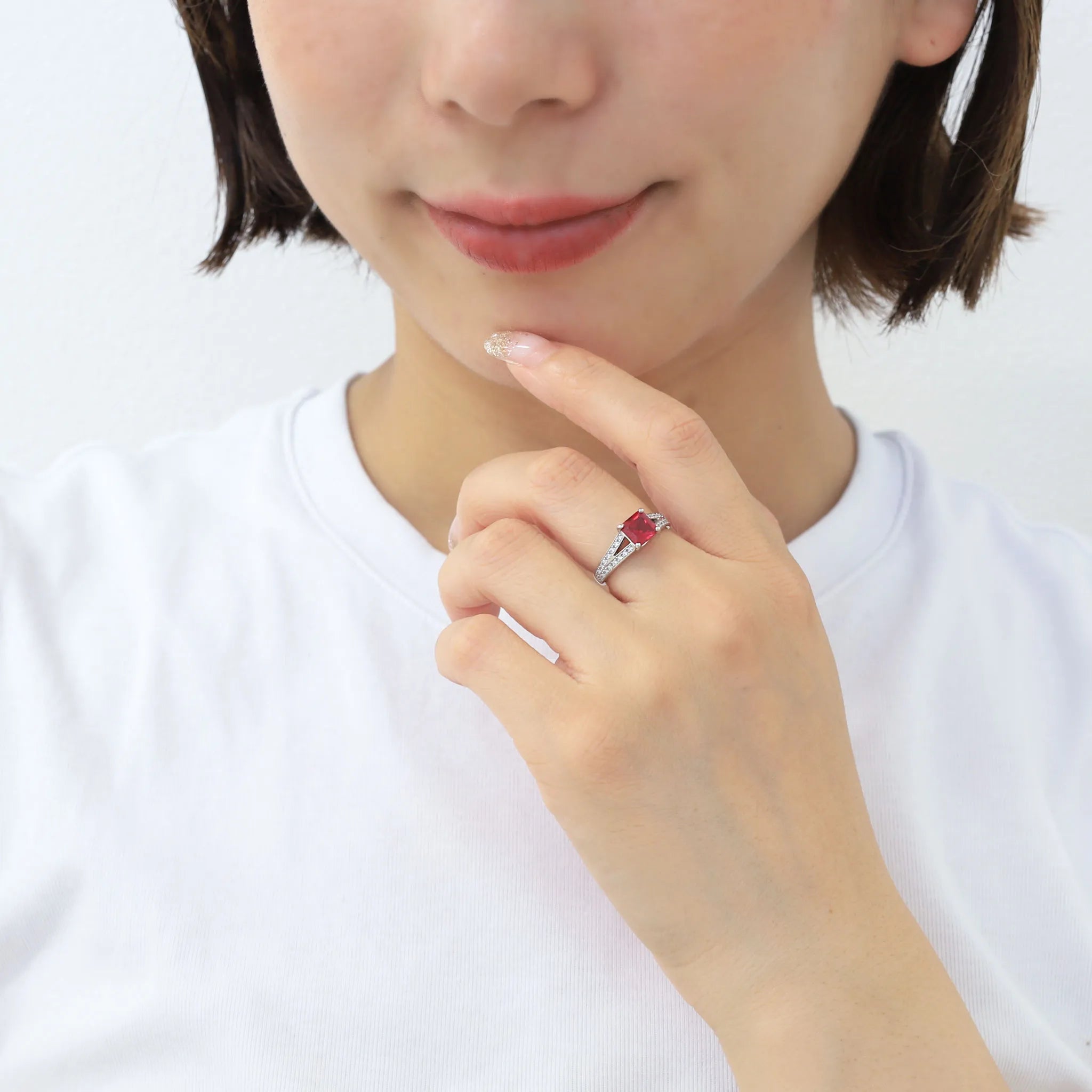 ルビー/ダイヤモンド PTリング(クレサンベール/プリンセスエメラルド/7月誕生石)《BRGR7650》