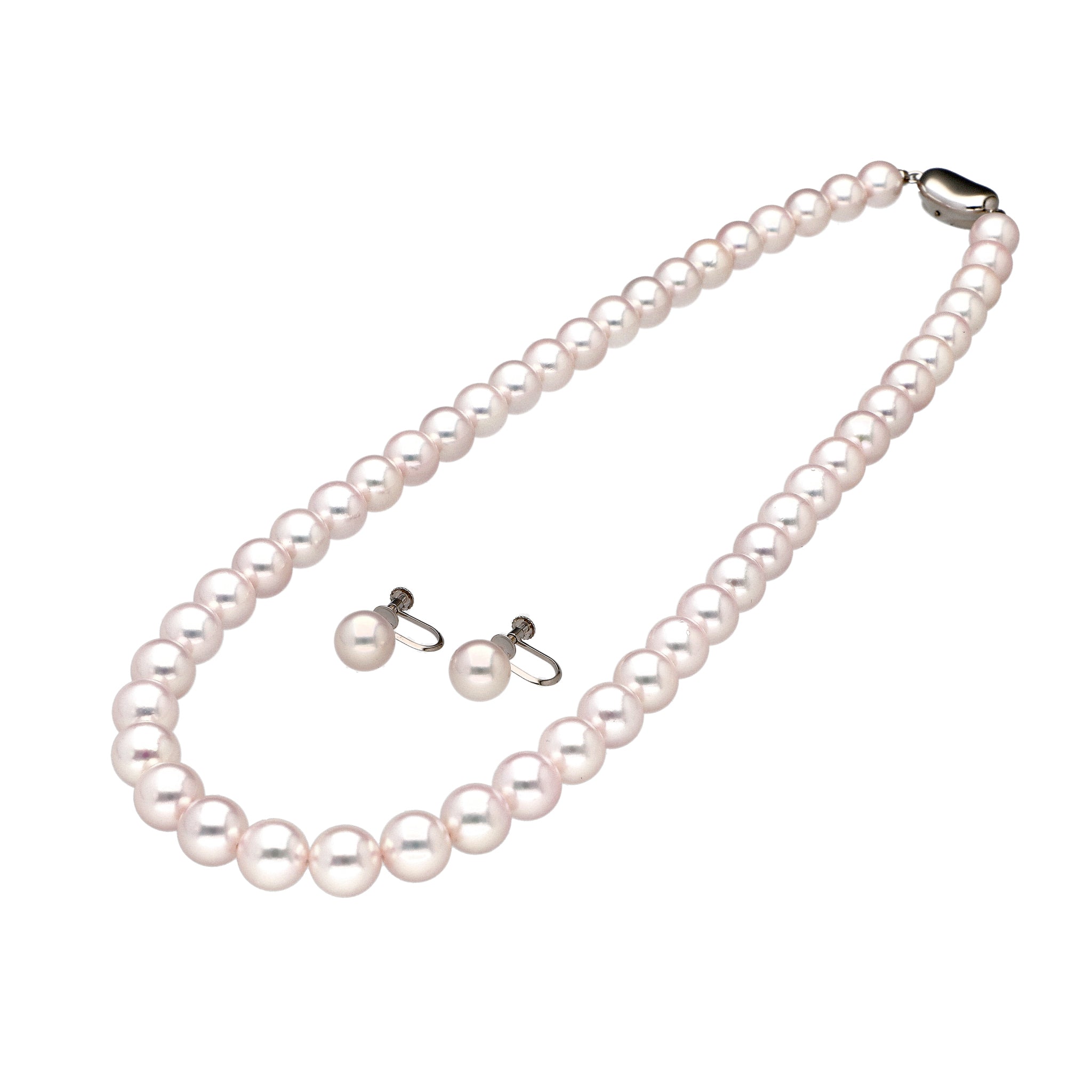 パール シルバー /K14ネックレス/イヤリングセット(オーロラロゼ/アコヤ真珠/8.0mm~8.5mm/2点セット/6月誕生石/鑑別鑑定書付き)《JACQ1893》