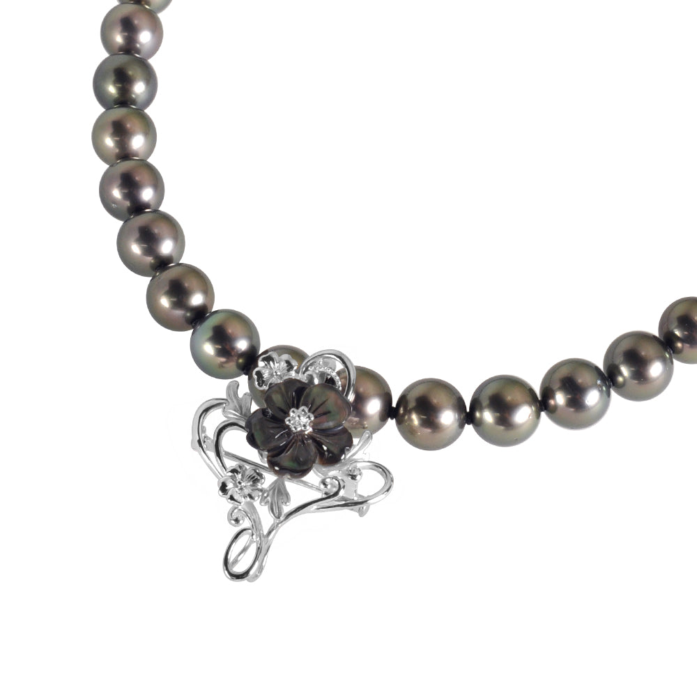 パール /ブラックシェル シルバーブローチ/ペンダントトップ/クリッカー(黒蝶真珠 /10.0mmUP/桜モチーフ/5Way/6月誕生石)《JBRQ1273》