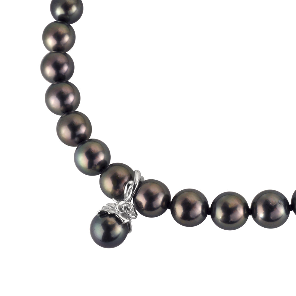 パール /ブラックシェル シルバーブローチ/ペンダントトップ/クリッカー(黒蝶真珠 /10.0mmUP/薔薇モチーフ/5Way/6月誕生石)《JBRQ1274》