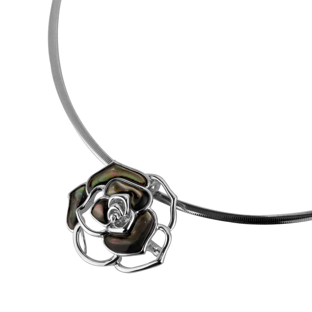 パール /ブラックシェル シルバーブローチ/ペンダントトップ/クリッカー(黒蝶真珠 /10.0mmUP/薔薇モチーフ/5Way/6月誕生石)《JBRQ1274》