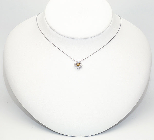 オレンジダイヤモンド/ダイヤモンド プラチナネックレス(0.18カラット/4月誕生石/グレーディングレポート付き)《JPDD1297》