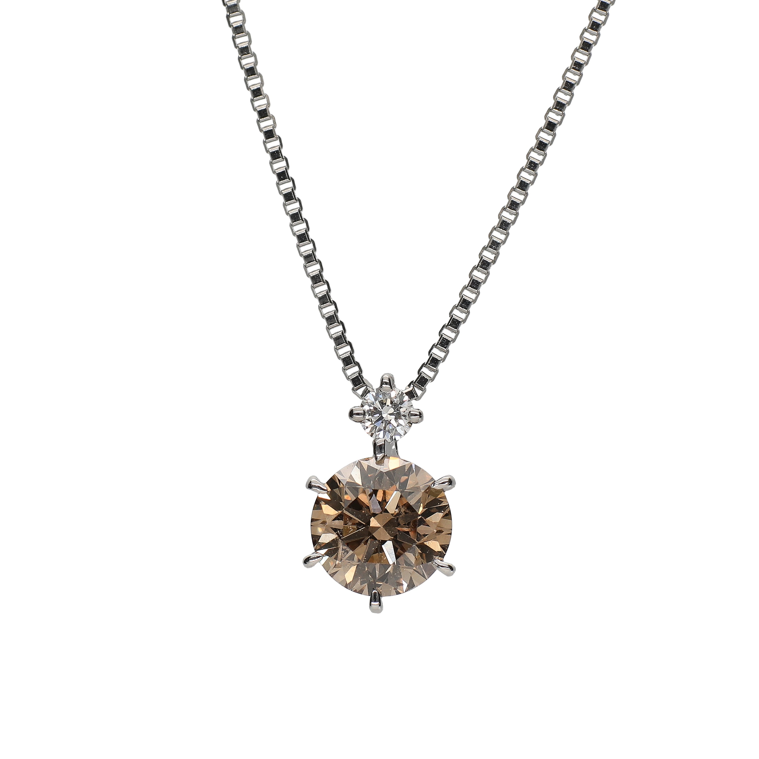 ブラウンダイヤモンド/ダイヤモンド PTネックレス(0.3カラット/4月誕生石/グレーディングレポート付き)《JPDD1527》