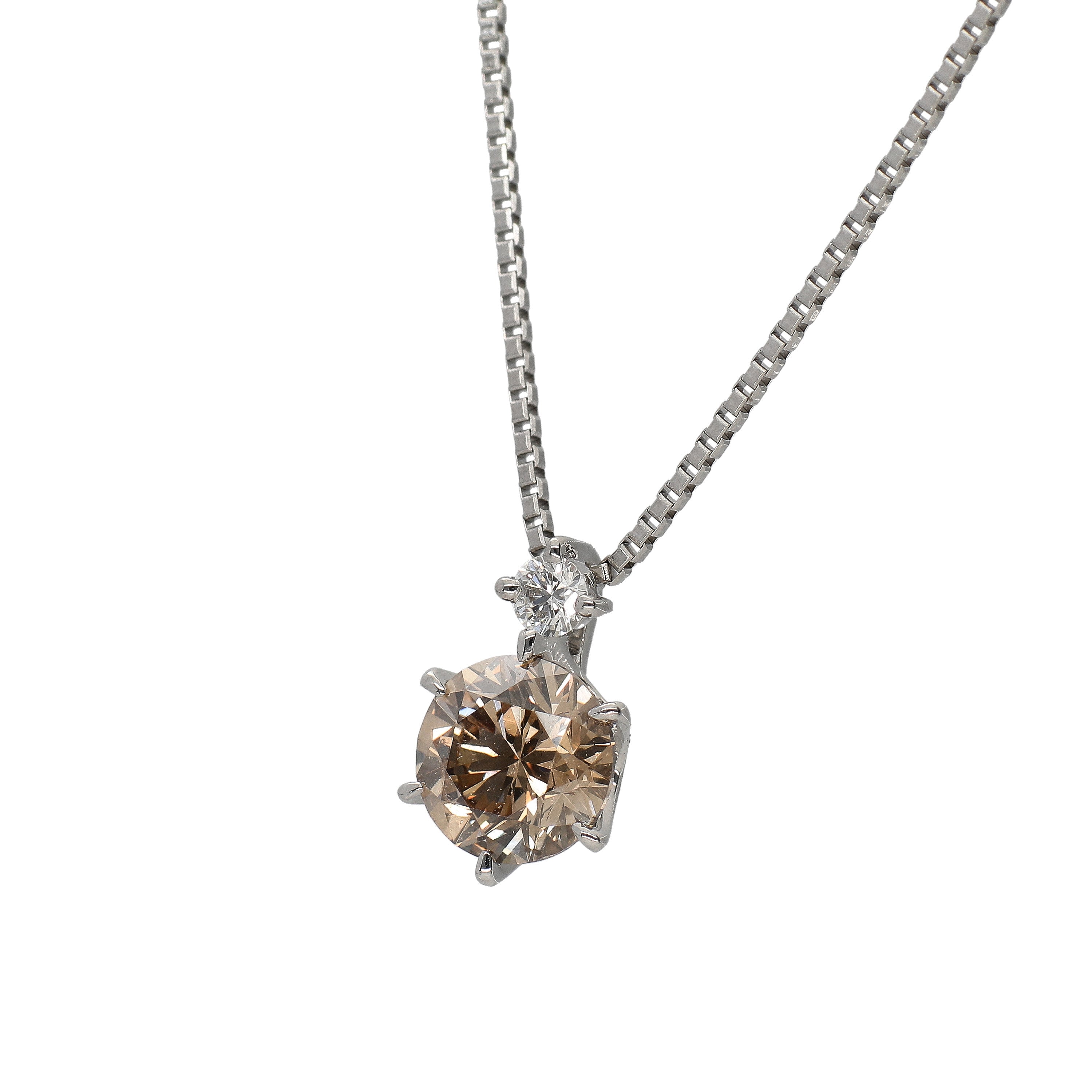 ブラウンダイヤモンド/ダイヤモンド PTネックレス(0.3カラット/4月誕生石/グレーディングレポート付き)《JPDD1527》