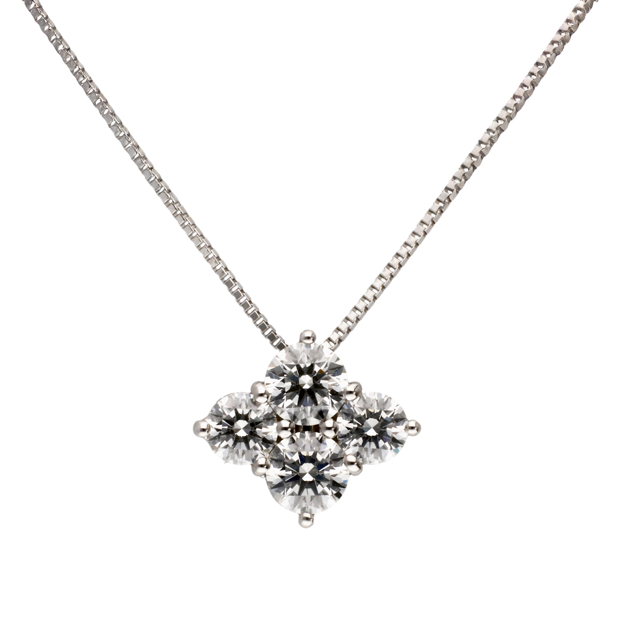 ダイヤモンド プラチナネックレス(計1.0カラット/4石フラワー/Hカラー/SI2/EX/1st記念商品)《JPDD1930》