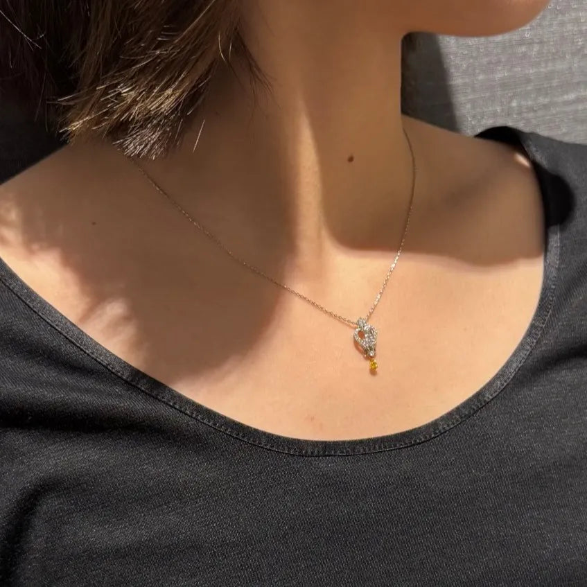 【限定1点】イエローダイヤモンド/ダイヤモンド プラチナ/K18ネックレス(FVOY/0.12ct/グレーディングレポート付/4月誕生石)《JPDD2109》