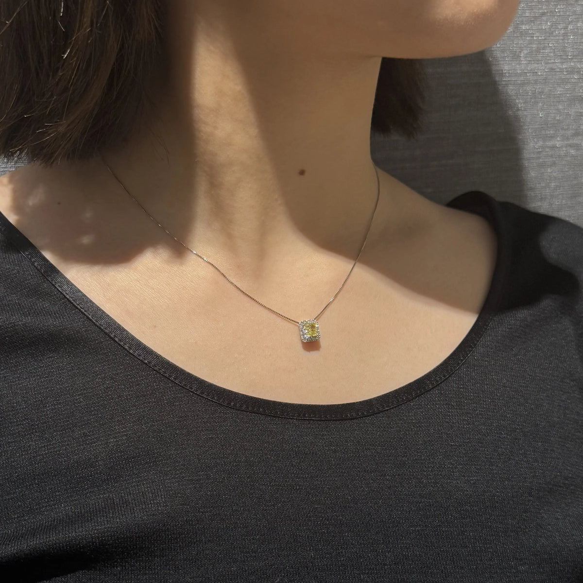 【限定1点】イエローダイヤモンド/ダイヤモンド プラチナ/K18ネックレス(FIY/0.6ct/グレーディングレポート付/4月誕生石)《JPDD2110》