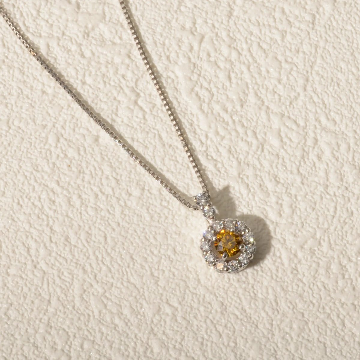 【限定1点】イエローダイヤモンド/ダイヤモンド プラチナネックレス(FDOY/0.1ct/グレーディングレポート付/4月誕生石)《JPDD2112》