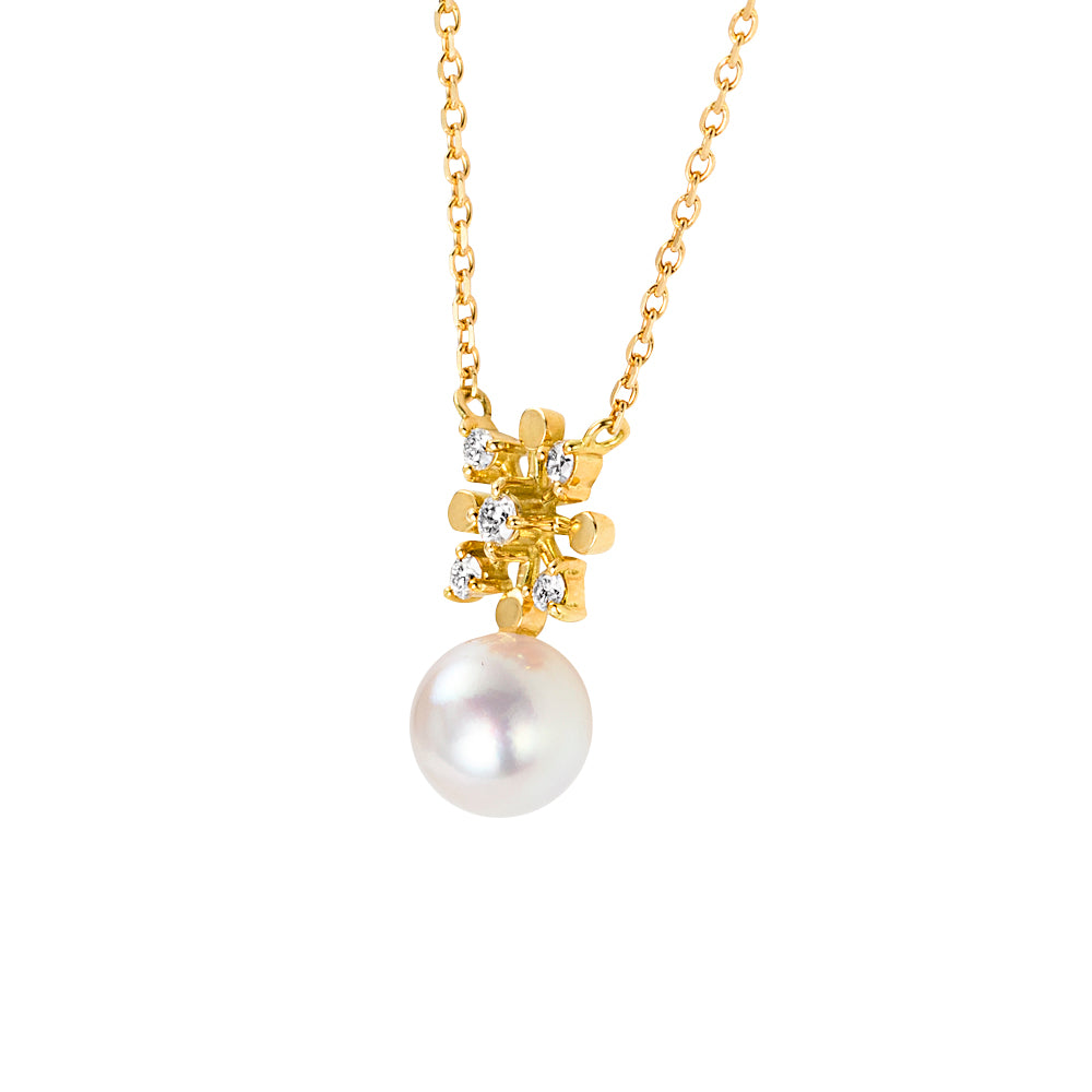 パール/ダイヤモンド K18ネックレス(花珠/アコヤ真珠/彩凛珠/ベビーパール/6月誕生石/花珠鑑別鑑定書付き)《JPDQ1502》