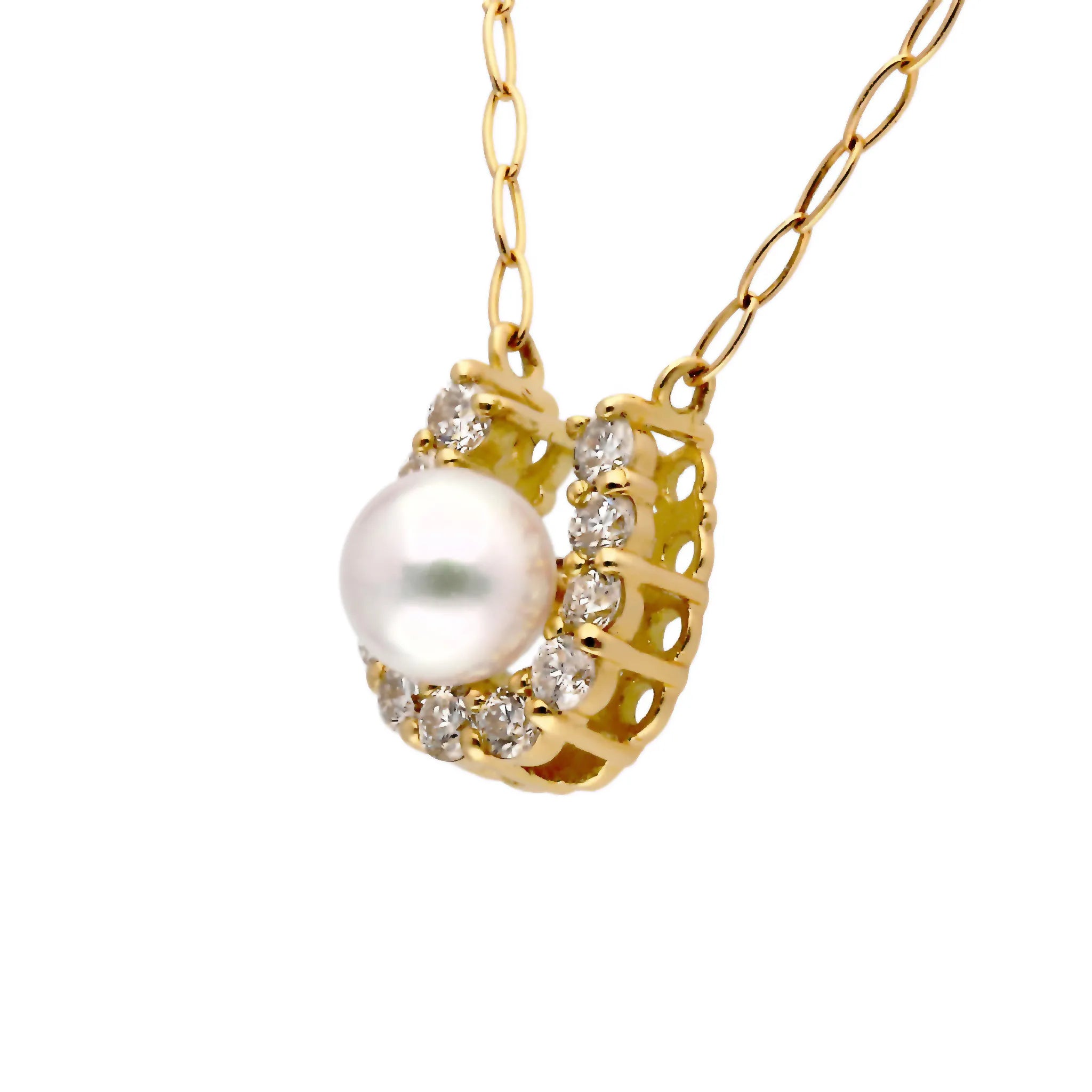 パール/ダイヤモンド K18ネックレス(アコヤ真珠/3mm/馬蹄/6月誕生石)《JPDQ2045》