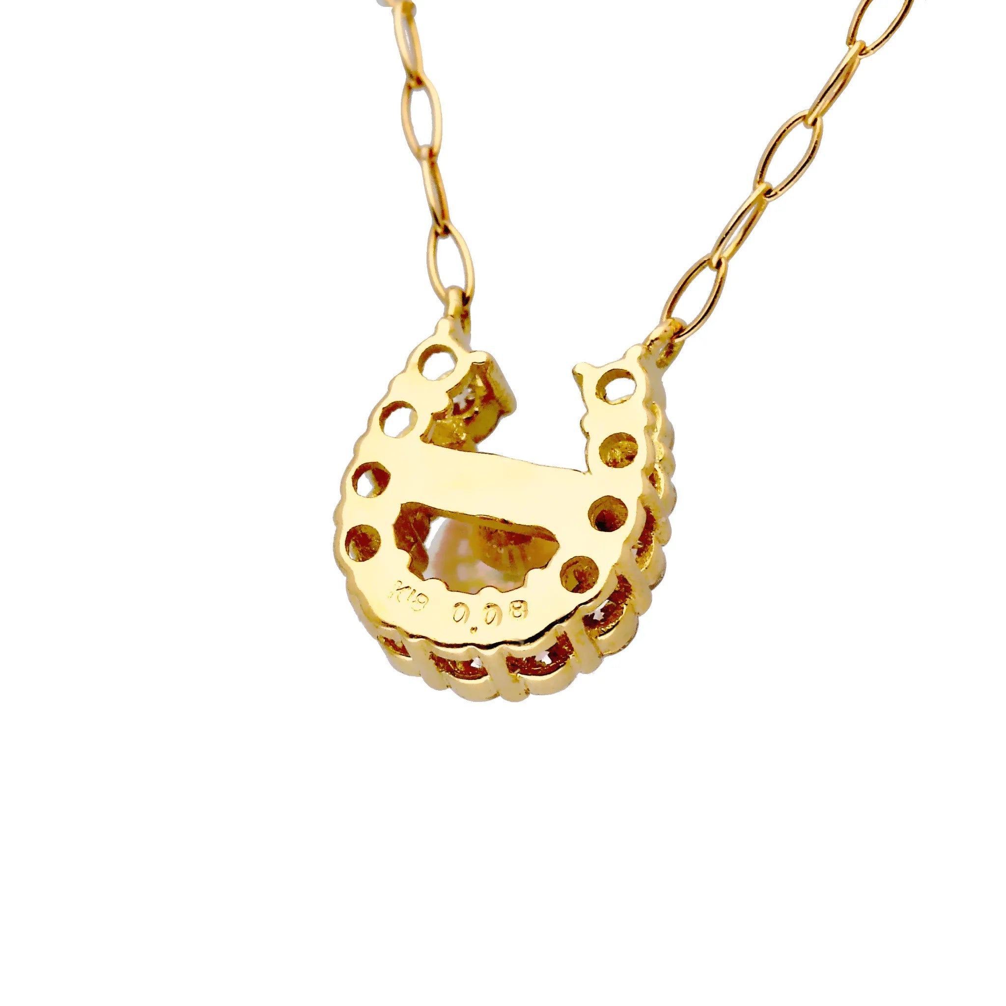 パール/ダイヤモンド K18ネックレス(アコヤ真珠/3mm/馬蹄/6月誕生石)《JPDQ2045》