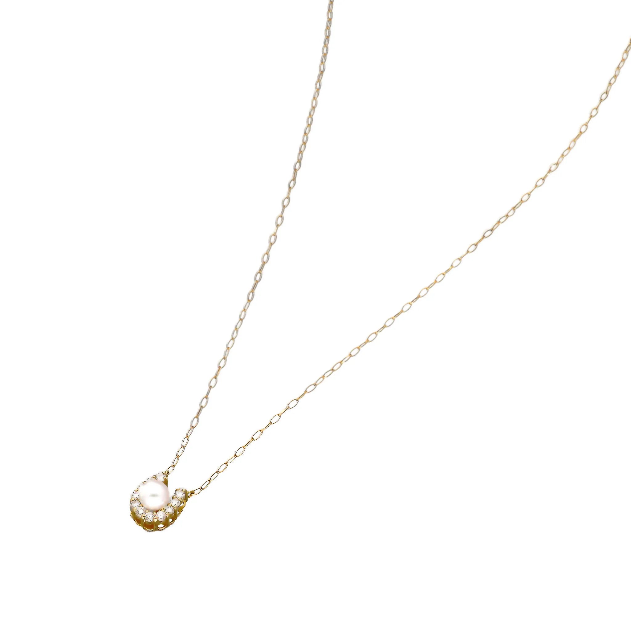 パール/ダイヤモンド K18ネックレス(アコヤ真珠/3mm/馬蹄/6月誕生石)《JPDQ2045》