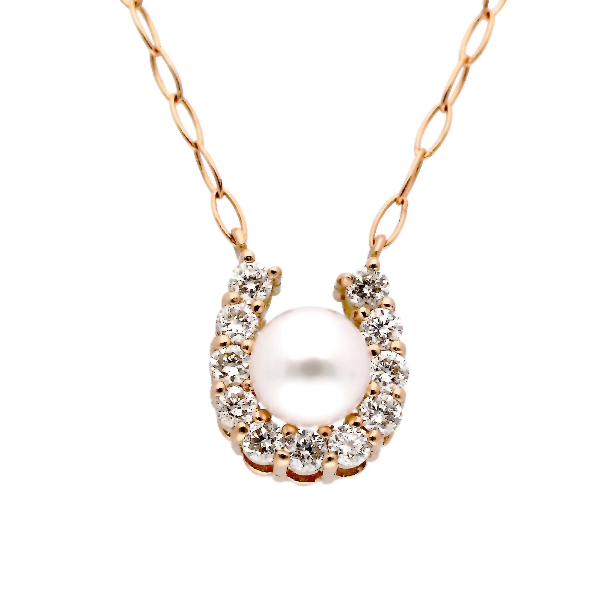 パール/ダイヤモンド K18ネックレス(アコヤ真珠/3mm/馬蹄/6月誕生石)《JPDQ2046》